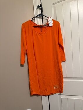 Bright Orange Quarter Sleeve Shift Dress
